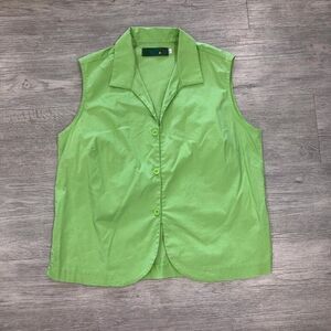 Jams World Size Large Tropical Cropped Button Top Green Womens Lightweight